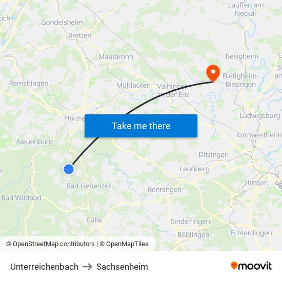 Unterreichenbach to Sachsenheim map
