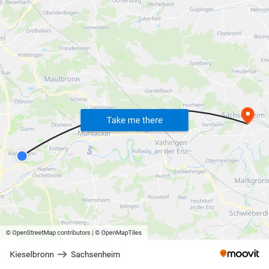 Kieselbronn to Sachsenheim map