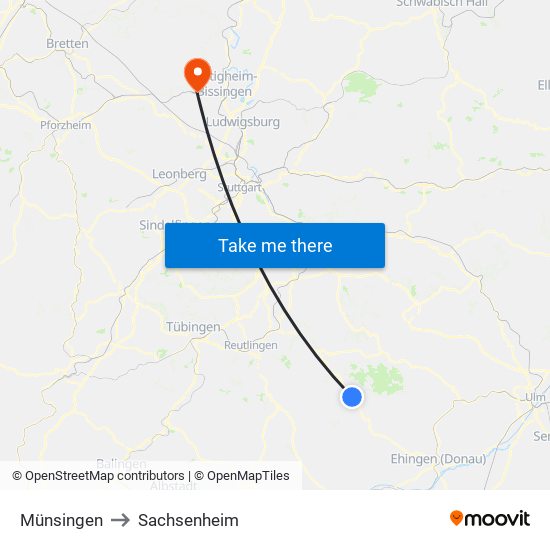 Münsingen to Sachsenheim map