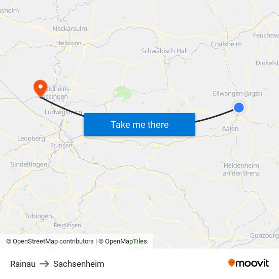 Rainau to Sachsenheim map