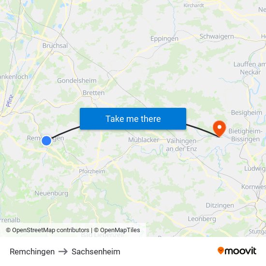 Remchingen to Sachsenheim map