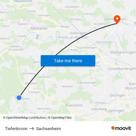 Tiefenbronn to Sachsenheim map