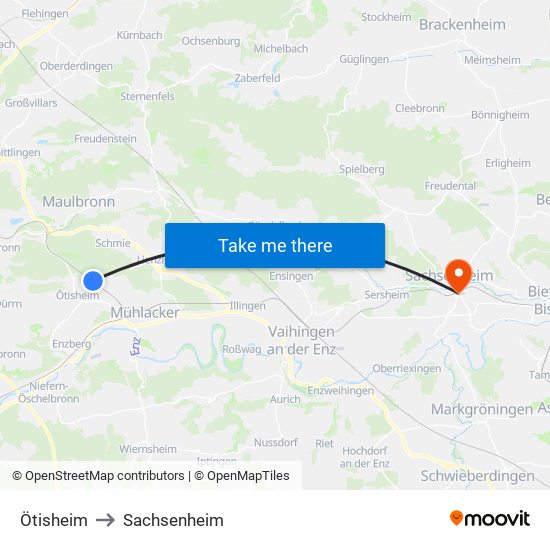 Ötisheim to Sachsenheim map
