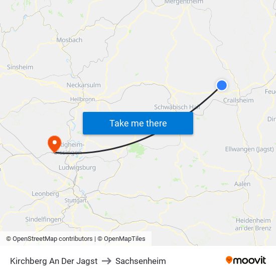 Kirchberg An Der Jagst to Sachsenheim map