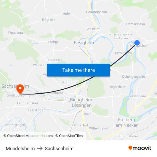 Mundelsheim to Sachsenheim map