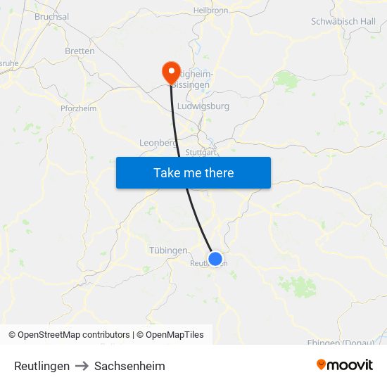 Reutlingen to Sachsenheim map