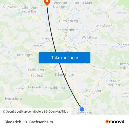 Riederich to Sachsenheim map