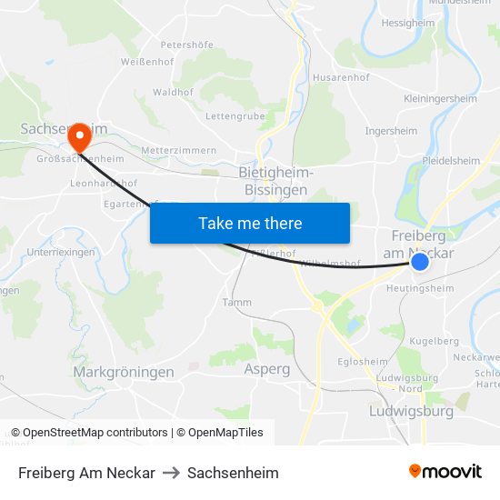 Freiberg Am Neckar to Sachsenheim map