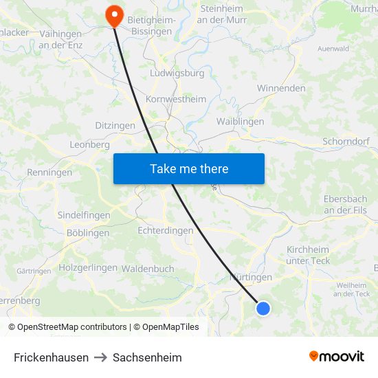 Frickenhausen to Sachsenheim map