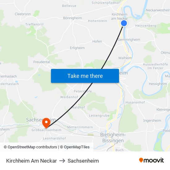 Kirchheim Am Neckar to Sachsenheim map