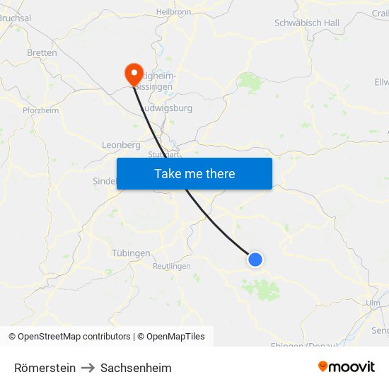 Römerstein to Sachsenheim map