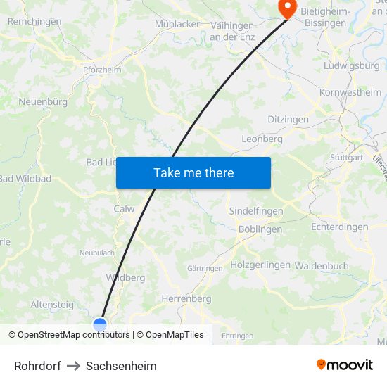 Rohrdorf to Sachsenheim map