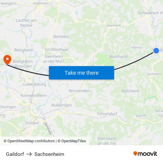 Gaildorf to Sachsenheim map