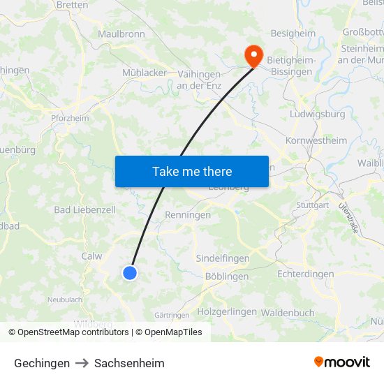 Gechingen to Sachsenheim map