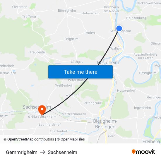 Gemmrigheim to Sachsenheim map