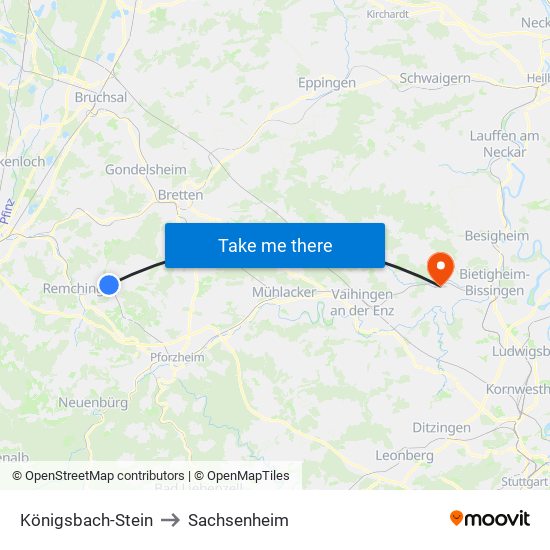 Königsbach-Stein to Sachsenheim map