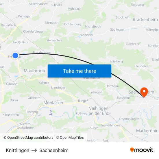 Knittlingen to Sachsenheim map