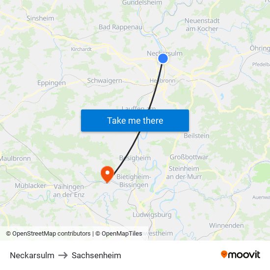 Neckarsulm to Sachsenheim map