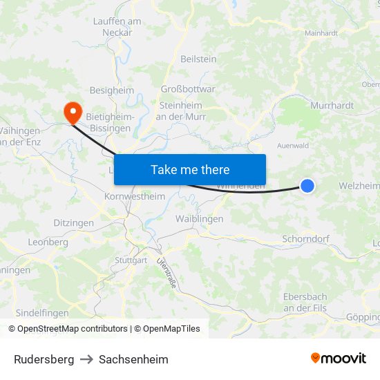 Rudersberg to Sachsenheim map