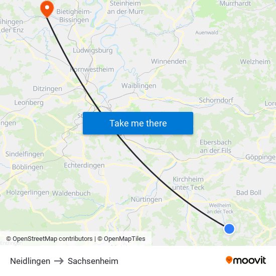 Neidlingen to Sachsenheim map