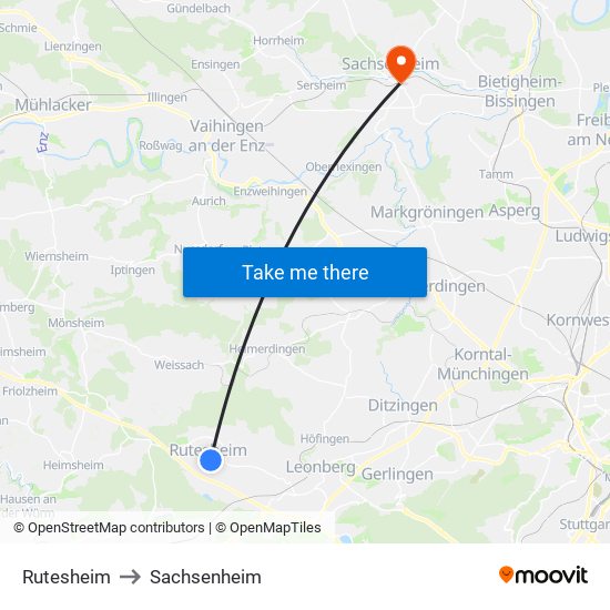 Rutesheim to Sachsenheim map