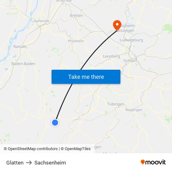 Glatten to Sachsenheim map