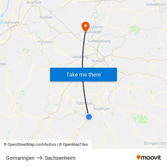 Gomaringen to Sachsenheim map