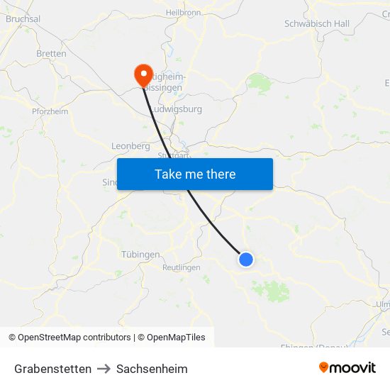 Grabenstetten to Sachsenheim map