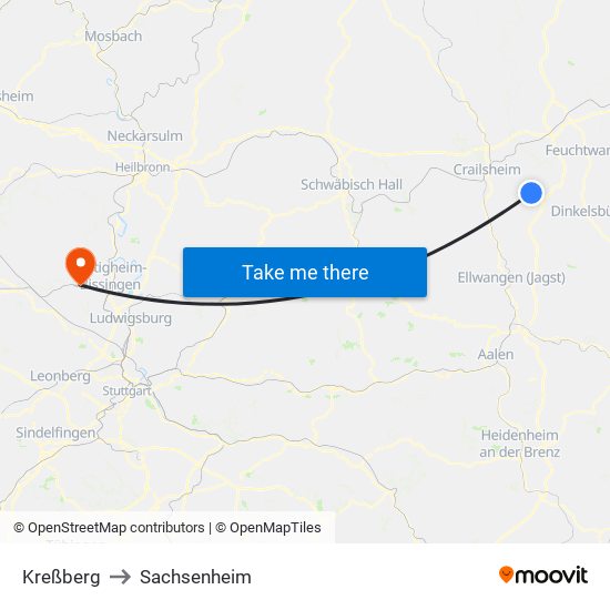 Kreßberg to Sachsenheim map