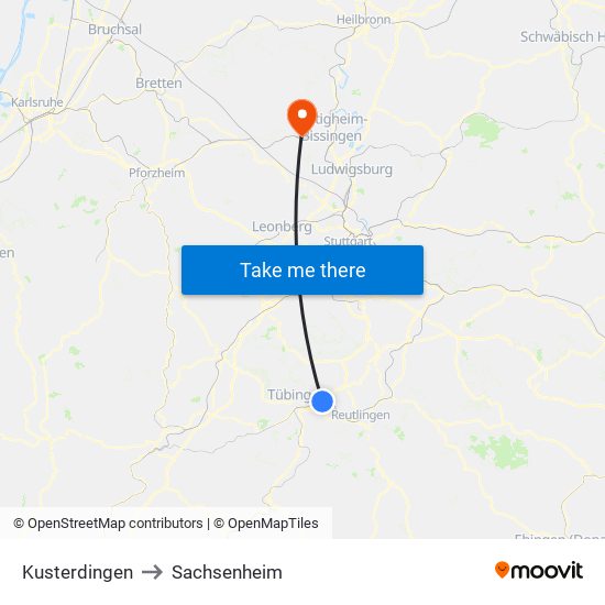 Kusterdingen to Sachsenheim map