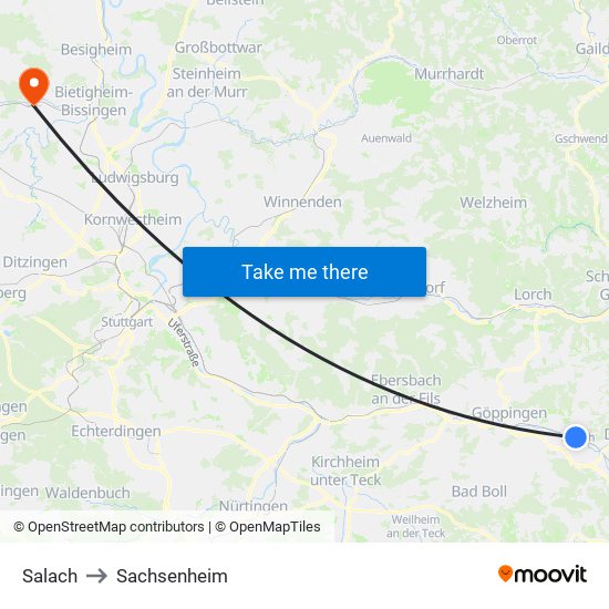 Salach to Sachsenheim map