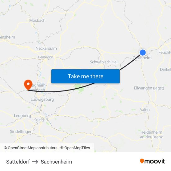 Satteldorf to Sachsenheim map