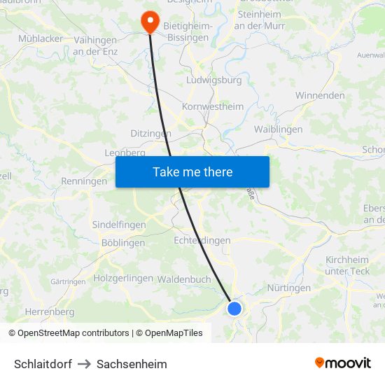 Schlaitdorf to Sachsenheim map