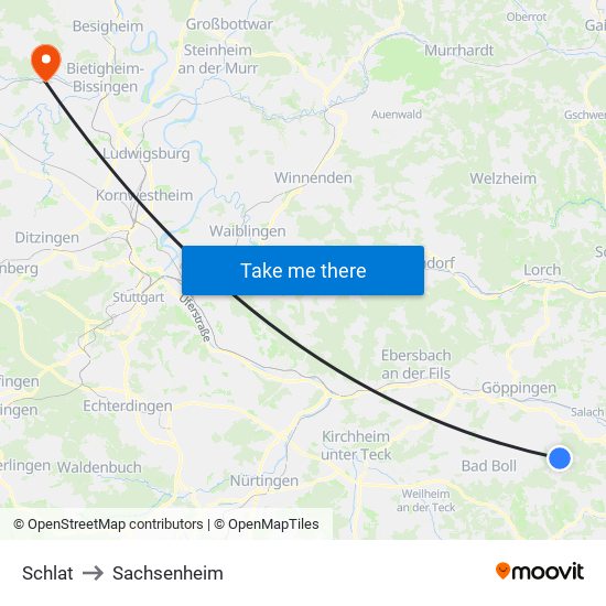 Schlat to Sachsenheim map