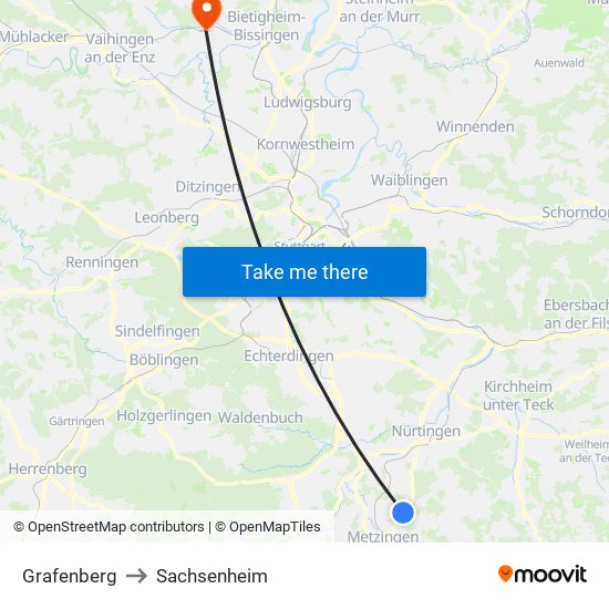 Grafenberg to Sachsenheim map