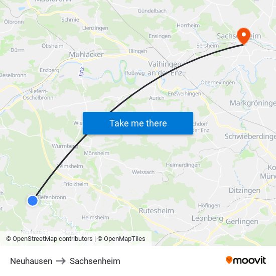 Neuhausen to Sachsenheim map