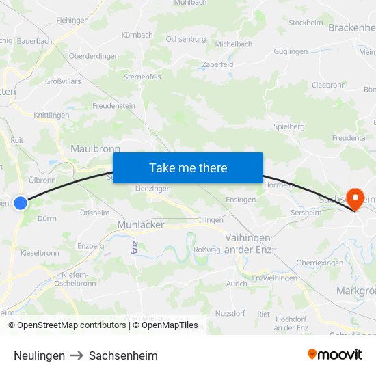 Neulingen to Sachsenheim map