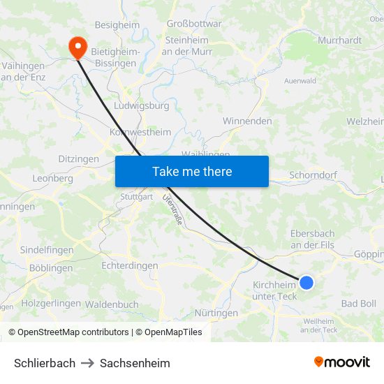 Schlierbach to Sachsenheim map