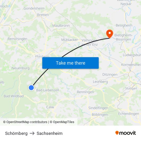 Schömberg to Sachsenheim map