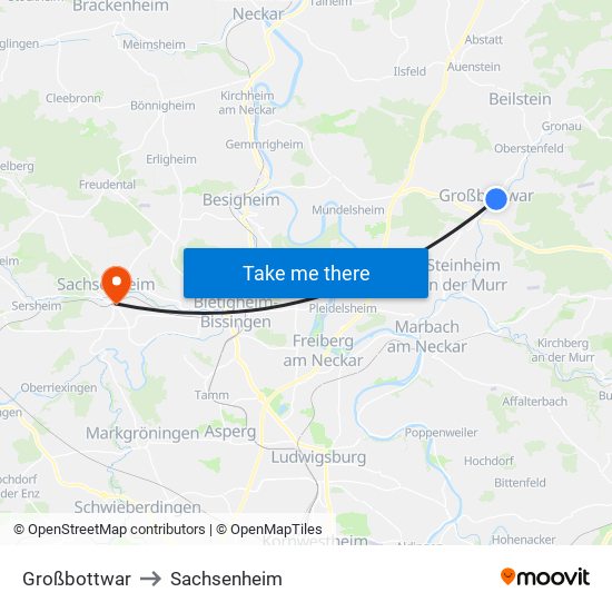 Großbottwar to Sachsenheim map
