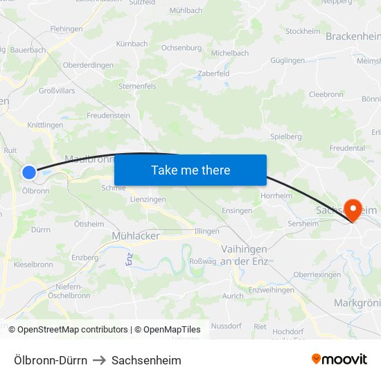 Ölbronn-Dürrn to Sachsenheim map