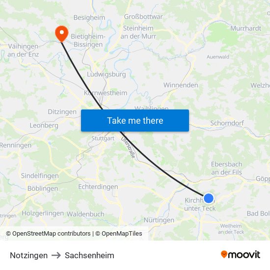 Notzingen to Sachsenheim map