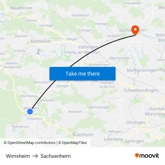 Wimsheim to Sachsenheim map