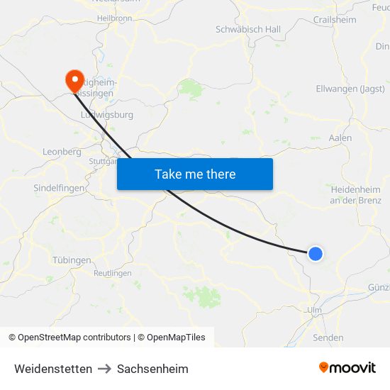Weidenstetten to Sachsenheim map