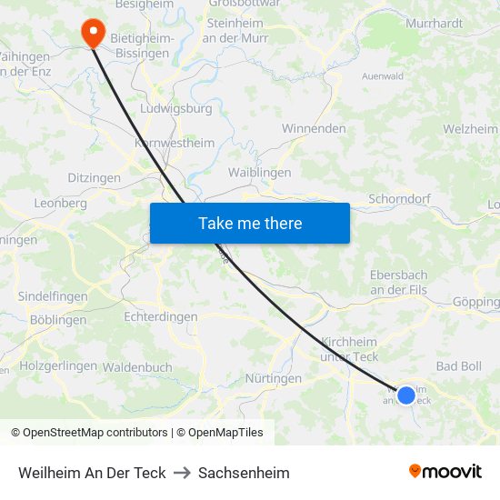 Weilheim An Der Teck to Sachsenheim map