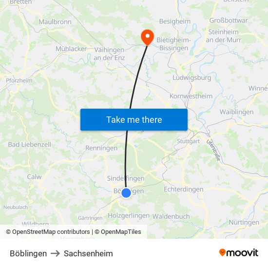 Böblingen to Sachsenheim map