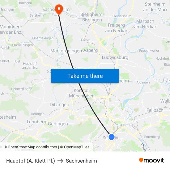 Hauptbf (A.-Klett-Pl.) to Sachsenheim map