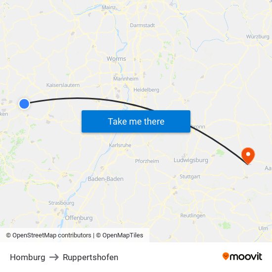 Homburg to Ruppertshofen map