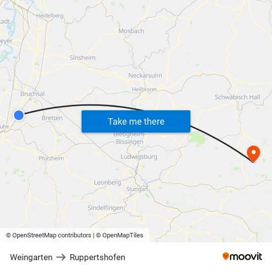 Weingarten to Ruppertshofen map