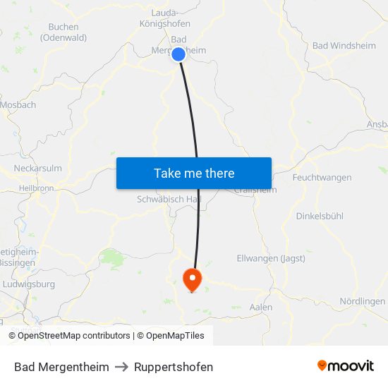 Bad Mergentheim to Ruppertshofen map